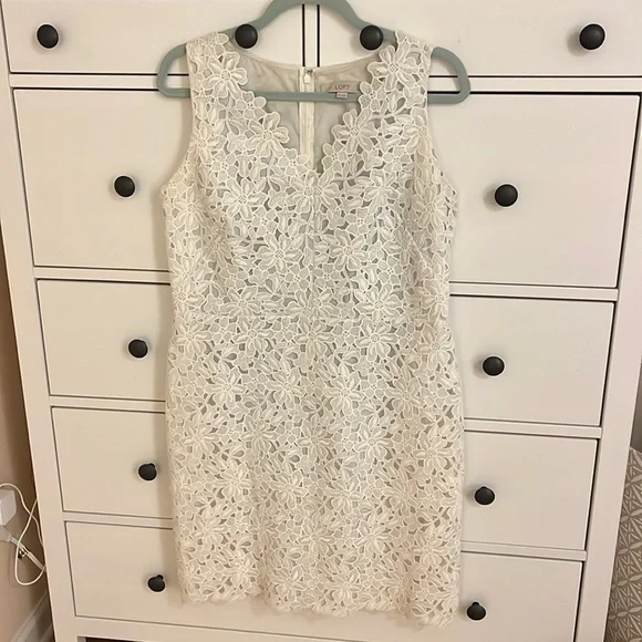 LOFT | Dresses | Loft White Lace Dress With Powder Blue Underlay | Poshmark